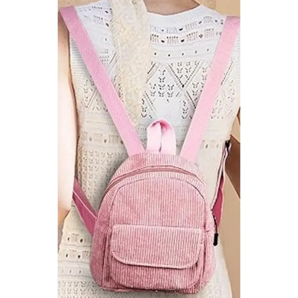 Mini Backpack NWT Purse Women Girls Corduroy Zipper Pink Casual School Everyday